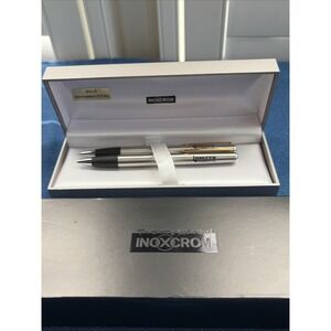 Inoxcrom Ball Point Pen And Pencil Set Gold Electroplated 23'6 Kts Inserra NOS